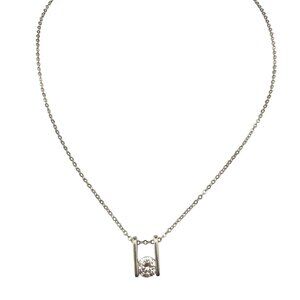 Cubic Zirconia Solitaire Pendant Necklace With Silver Tone Chain Lobster Clasp E